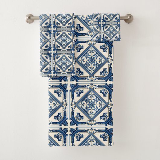 タイル地中海の,ポルトガル語, Azulejo, Majolica バスタオルセット (インサイチュ)