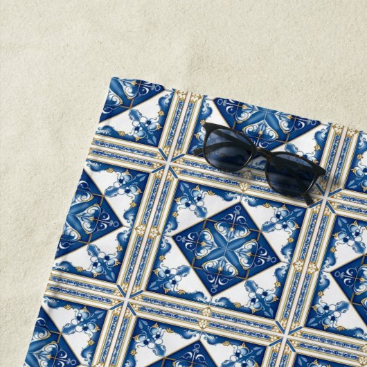 タイル地中海の，ポルトガル語， Azulejo, Majolica ビーチタオル (インサイチュ)