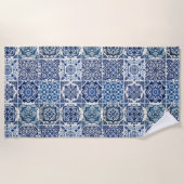 タイル地中海の，ポルトガル語， Azulejo, Majolica ビーチタオル (正面)
