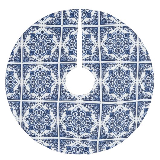 タイル地中海の，ポルトガル語， Azulejo, Majolica ブラッシュドポリエステルツリースカート (正面)