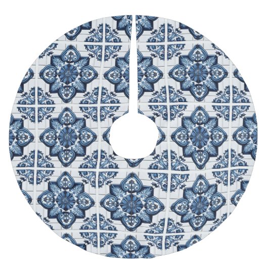 タイル地中海の，ポルトガル語， Azulejo, Majolica ブラッシュドポリエステルツリースカート (正面)