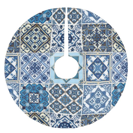 タイル地中海の,ポルトガル語, Azulejo, Majolica ブラッシュドポリエステルツリースカート (正面)