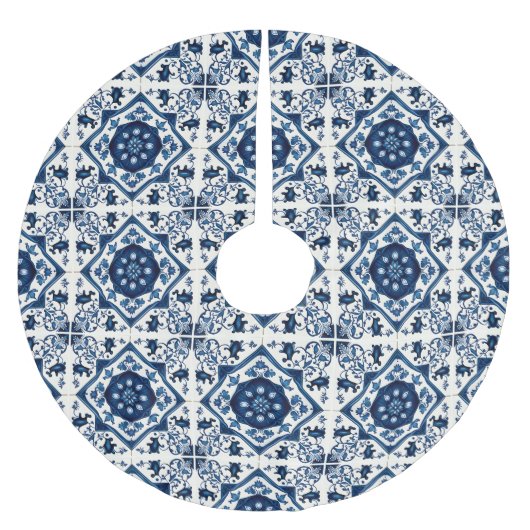 タイル地中海の,ポルトガル語, Azulejo, Majolica ブラッシュドポリエステルツリースカート (正面)