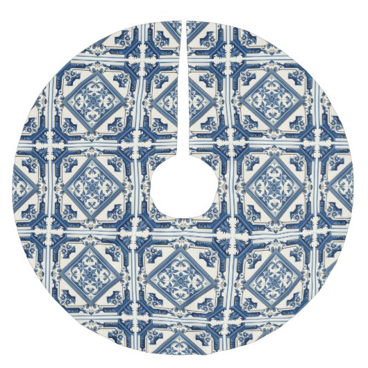 タイル地中海の，ポルトガル語， Azulejo, Majolica ブラッシュドポリエステルツリースカート (正面)