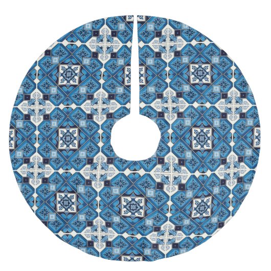 タイル地中海の，ポルトガル語， Azulejo, Majolica ブラッシュドポリエステルツリースカート (正面)