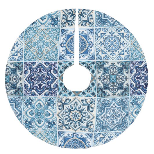 タイル地中海の，ポルトガル語， Azulejo, Majolica ブラッシュドポリエステルツリースカート (正面)