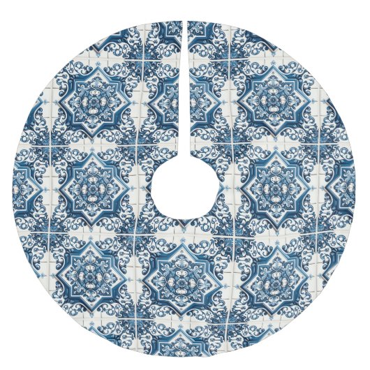 タイル地中海の，ポルトガル語， Azulejo, Majolica ブラッシュドポリエステルツリースカート (正面)