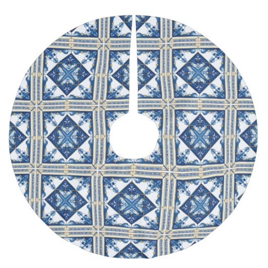 タイル地中海の,ポルトガル語, Azulejo, Majolica ブラッシュドポリエステルツリースカート (正面)