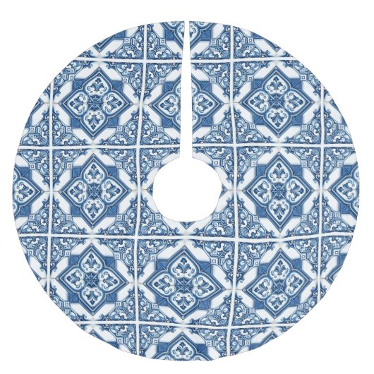 タイル地中海の，ポルトガル語， Azulejo, Majolica ブラッシュドポリエステルツリースカート (正面)