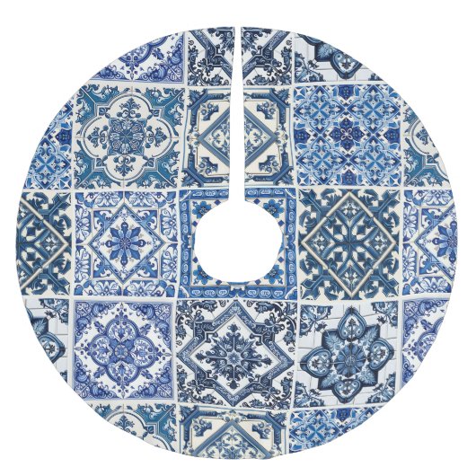 タイル地中海の，ポルトガル語， Azulejo, Majolica ブラッシュドポリエステルツリースカート (正面)