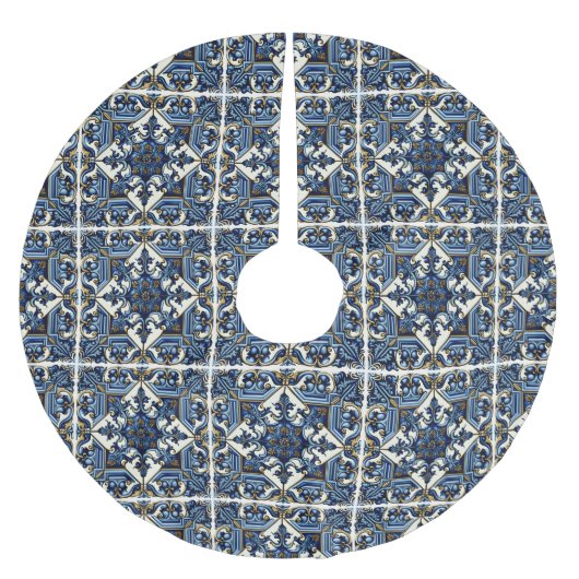 タイル地中海の，ポルトガル語， Azulejo, Majolica ブラッシュドポリエステルツリースカート (正面)