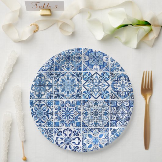 タイル地中海の，ポルトガル語， Azulejo, Majolica ペーパープレート (ウェディング)