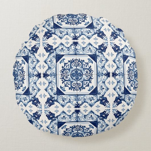 タイル地中海の，ポルトガル語， Azulejo, Majolica ラウンドクッション (正面)