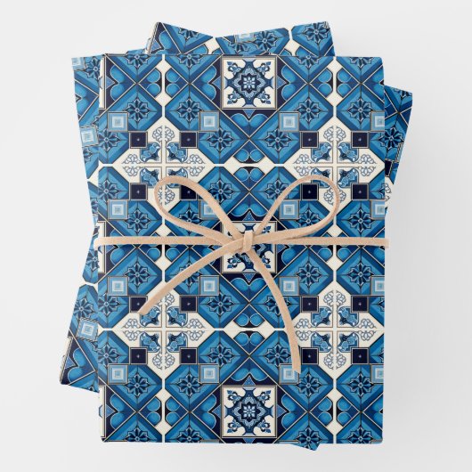 タイル地中海の，ポルトガル語， Azulejo, Majolica ラッピングペーパーシート (インサイチュ)