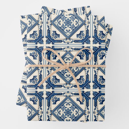 タイル地中海の,ポルトガル語, Azulejo, Majolica ラッピングペーパーシート (インサイチュ)