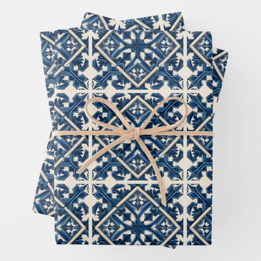 タイル地中海の,ポルトガル語, Azulejo, Majolica ラッピングペーパーシート (インサイチュ)