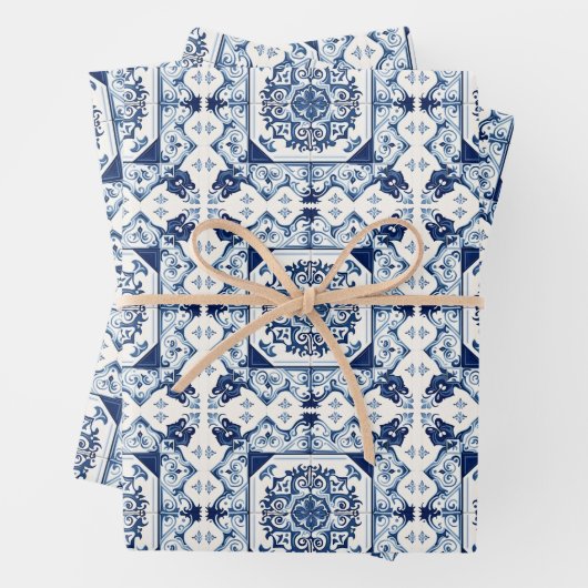 タイル地中海の,ポルトガル語, Azulejo, Majolica ラッピングペーパーシート (インサイチュ)