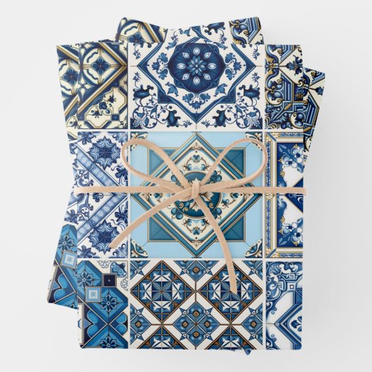 タイル地中海の，ポルトガル語， Azulejo, Majolica ラッピングペーパーシート (インサイチュ)