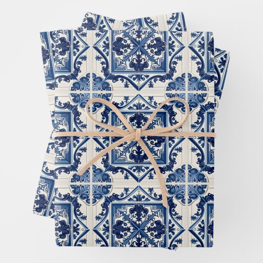 タイル地中海の，ポルトガル語， Azulejo, Majolica ラッピングペーパーシート (インサイチュ)