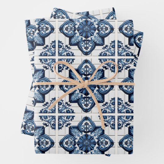 タイル地中海の，ポルトガル語， Azulejo, Majolica ラッピングペーパーシート (インサイチュ)