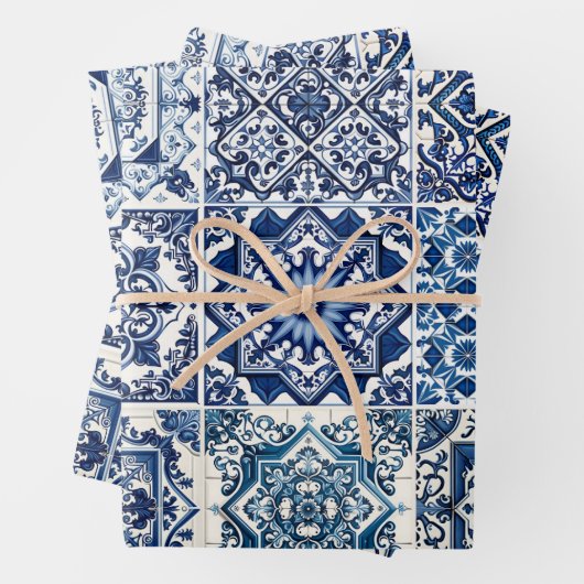 タイル地中海の，ポルトガル語， Azulejo, Majolica ラッピングペーパーシート (インサイチュ)