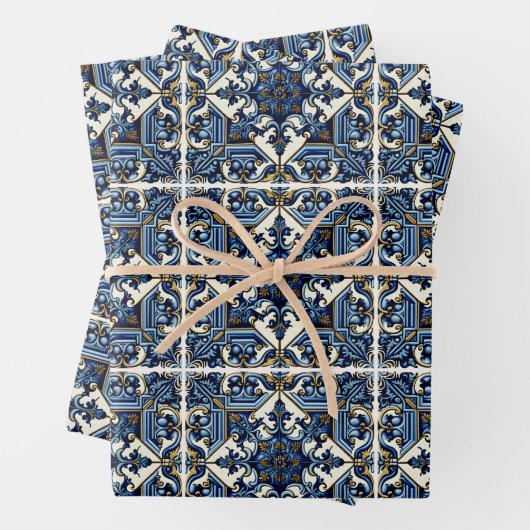 タイル地中海の，ポルトガル語， Azulejo, Majolica ラッピングペーパーシート (インサイチュ)