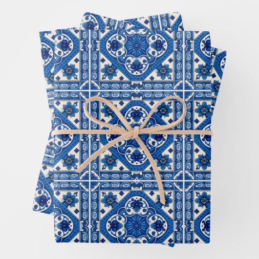 タイル地中海の,ポルトガル語, Azulejo, Majolica ラッピングペーパーシート (インサイチュ)