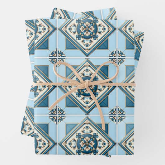 タイル地中海の，ポルトガル語， Azulejo, Majolica ラッピングペーパーシート (インサイチュ)