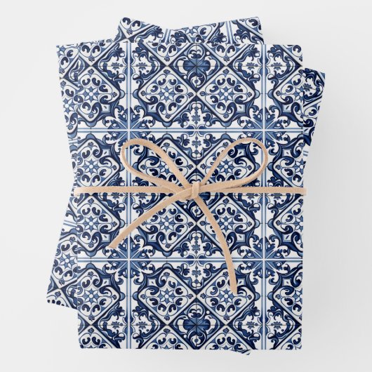 タイル地中海の，ポルトガル語， Azulejo, Majolica ラッピングペーパーシート (インサイチュ)