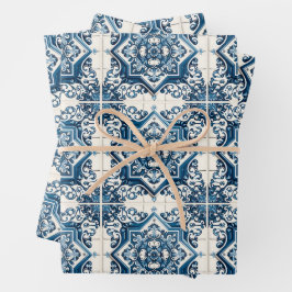 タイル地中海の，ポルトガル語， Azulejo, Majolica ラッピングペーパーシート