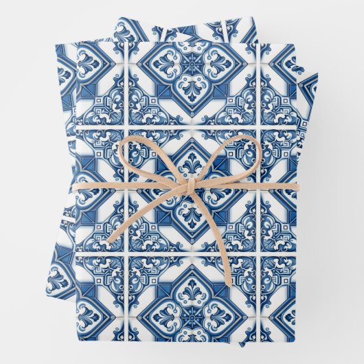 タイル地中海の,ポルトガル語, Azulejo, Majolica ラッピングペーパーシート (インサイチュ)