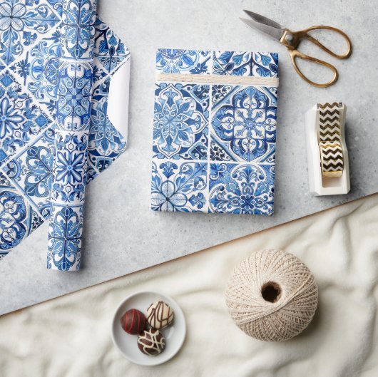 タイル地中海の,ポルトガル語, Azulejo, Majolica ラッピングペーパー (クラフト)