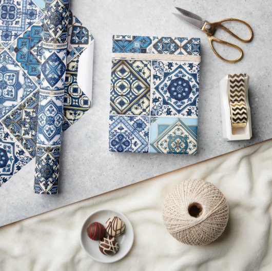 タイル地中海の,ポルトガル語, Azulejo, Majolica ラッピングペーパー (クラフト)