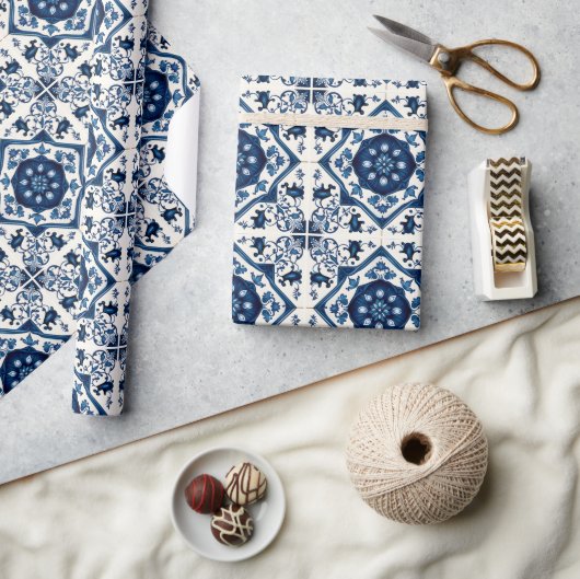 タイル地中海の，ポルトガル語， Azulejo, Majolica ラッピングペーパー (クラフト)