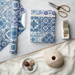 タイル地中海の,ポルトガル語, Azulejo, Majolica ラッピングペーパー