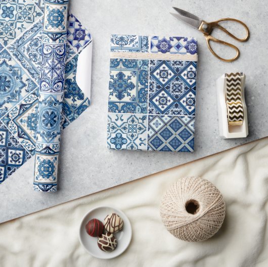 タイル地中海の,ポルトガル語, Azulejo, Majolica ラッピングペーパー (クラフト)
