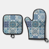 タイル地中海の，ポルトガル語， Azulejo, Majolica 鍋つかみ&鍋敷きセット (正面)