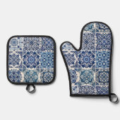 タイル地中海の，ポルトガル語， Azulejo, Majolica 鍋つかみ&鍋敷きセット (正面)