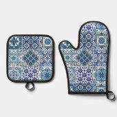 タイル地中海の，ポルトガル語， Azulejo, Majolica 鍋つかみ&鍋敷きセット (正面)