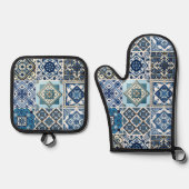 タイル地中海の,ポルトガル語, Azulejo, Majolica 鍋つかみ&鍋敷きセット (正面)