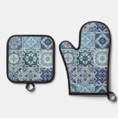タイル地中海の，ポルトガル語， Azulejo, Majolica 鍋つかみ&鍋敷きセット (正面)