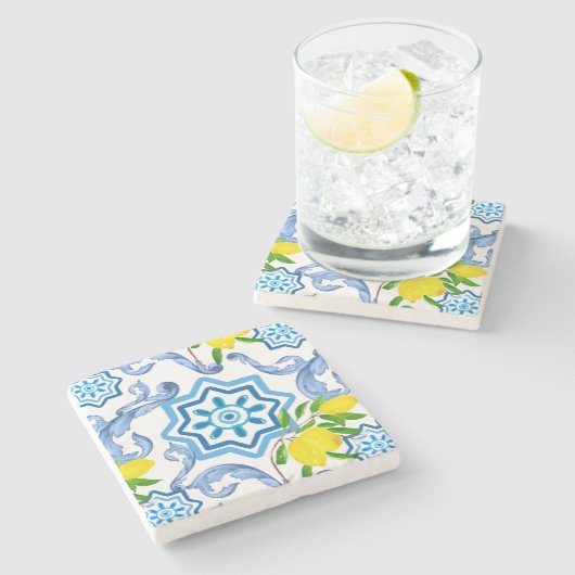 タイル地中海の，マジョリカ，シチリアスタイル     ストーンコースター (横)