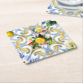 タイル地中海の、マジョリカ、シチリア     スタイルG スクエアペーパーコースター (アングル)