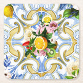 タイル地中海の、マジョリカ、シチリア     スタイルG スクエアペーパーコースター (正面)