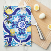 タイル地中海の，モザイク，レモン。 キッチンタオル (四つ折り)