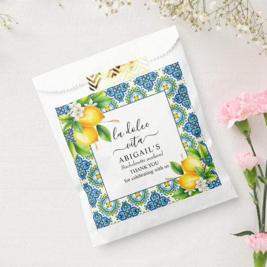 タイル地中海の、レモンのバチェロレッテ週末 フェイバーバッグ (封をした状態)