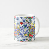 タイル地中海の,レモン,花,マジョリカ,夏, コーヒーマグカップ (正面右)