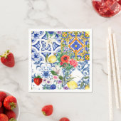 タイル地中海の，レモン，花，マジョリカ，夏， スタンダードカクテルナプキン (インサイチュ)