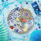 タイル地中海の，レモン，花，マジョリカ，夏， ペーパープレート (パーティー)