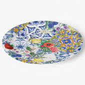 タイル地中海の，レモン，花，マジョリカ，夏， ペーパープレート (アングル)